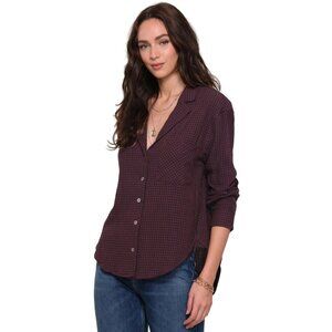 The Limited Ashton Women SZ M Maroon & White Polka Dot Button-Up Shirt Blouse